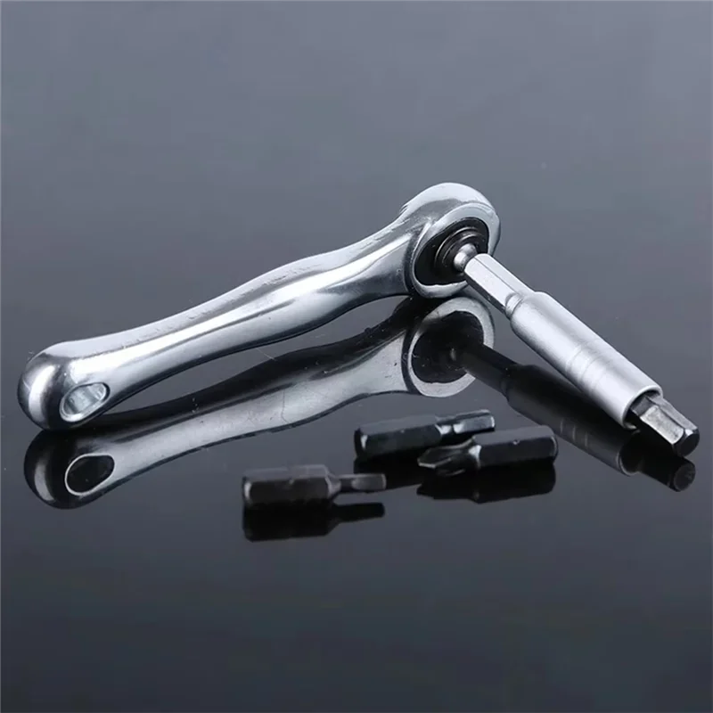 ABVG-Mini Two-Way Ratchet Wrench Wrench + 10 Chrome Vanadium Steel Bits Hand Tool Set