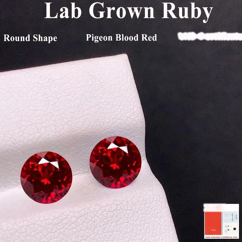 Lab Grown Ruby Round Shape Pigeon Blood Red Top Quality Charm Beads for Diy Jewelry Making Ring Selectable Certificate