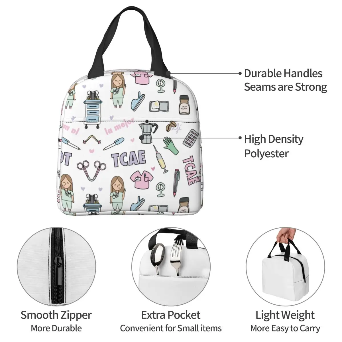Enfermmera-Enfermmera Lunch Bags para Médico e Enfermeira, Sacos Térmicos, Piquenique Portátil Oxford Lancheira, Bento Pouch