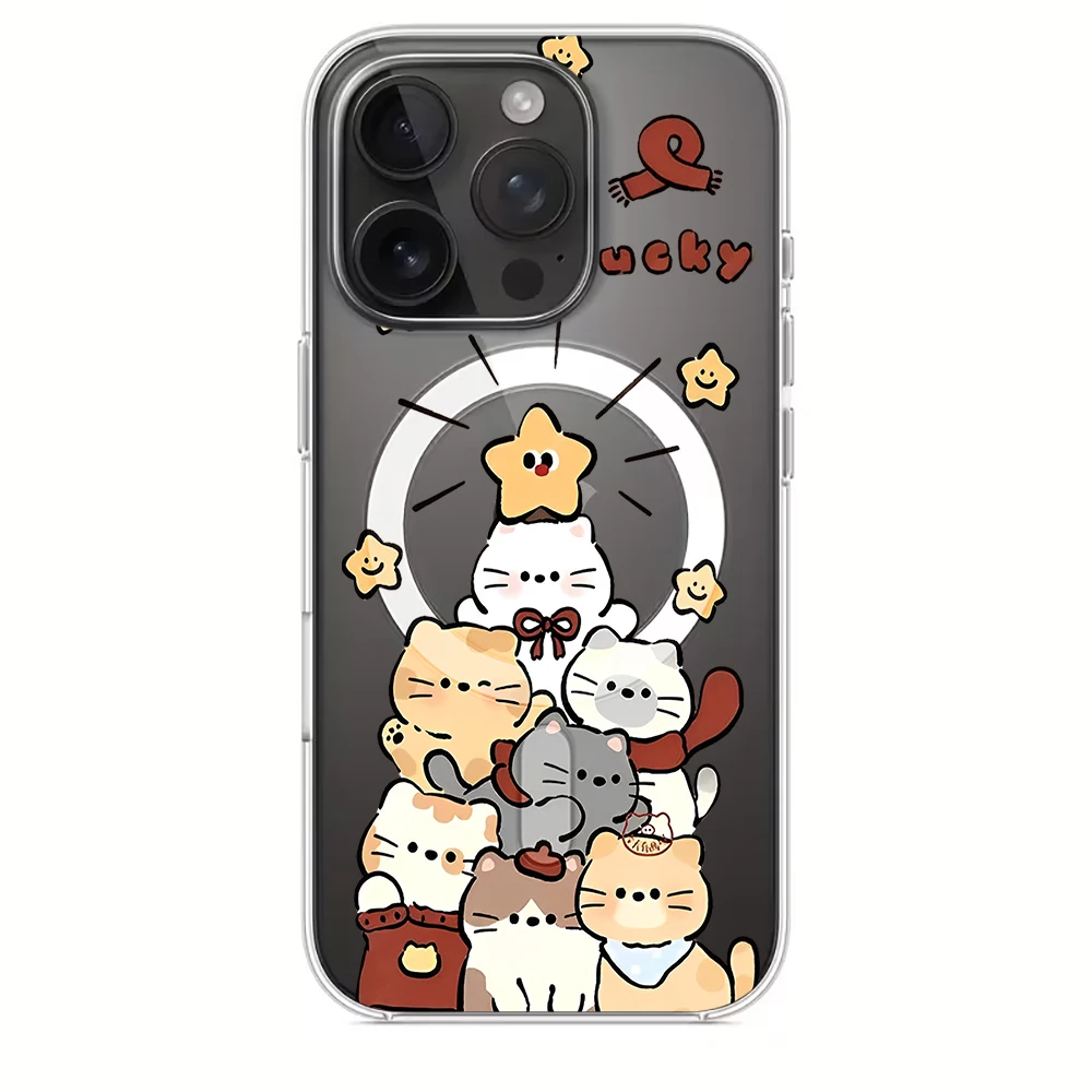 Cute Cartoon Kitten Print Compatible Phone Case For iphone 17 14 15 16 11 12 13 Pro Max 17 Air 15 16 14 Plus 16E 17E Clear Cover view 4