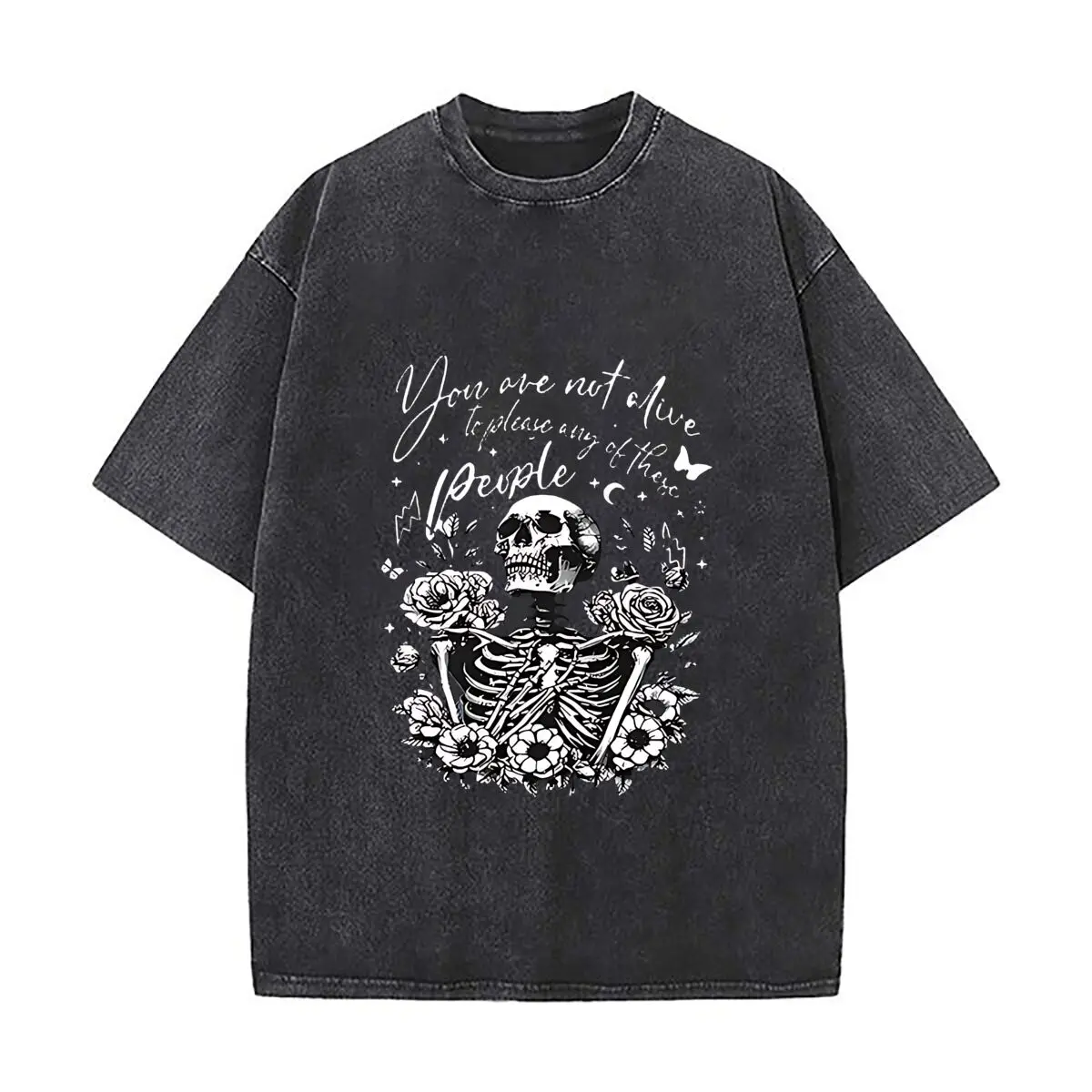 Gothic Skeleton Rose Graphic Distressed Faded Baggy Streetwear Tops for Park Hangouts