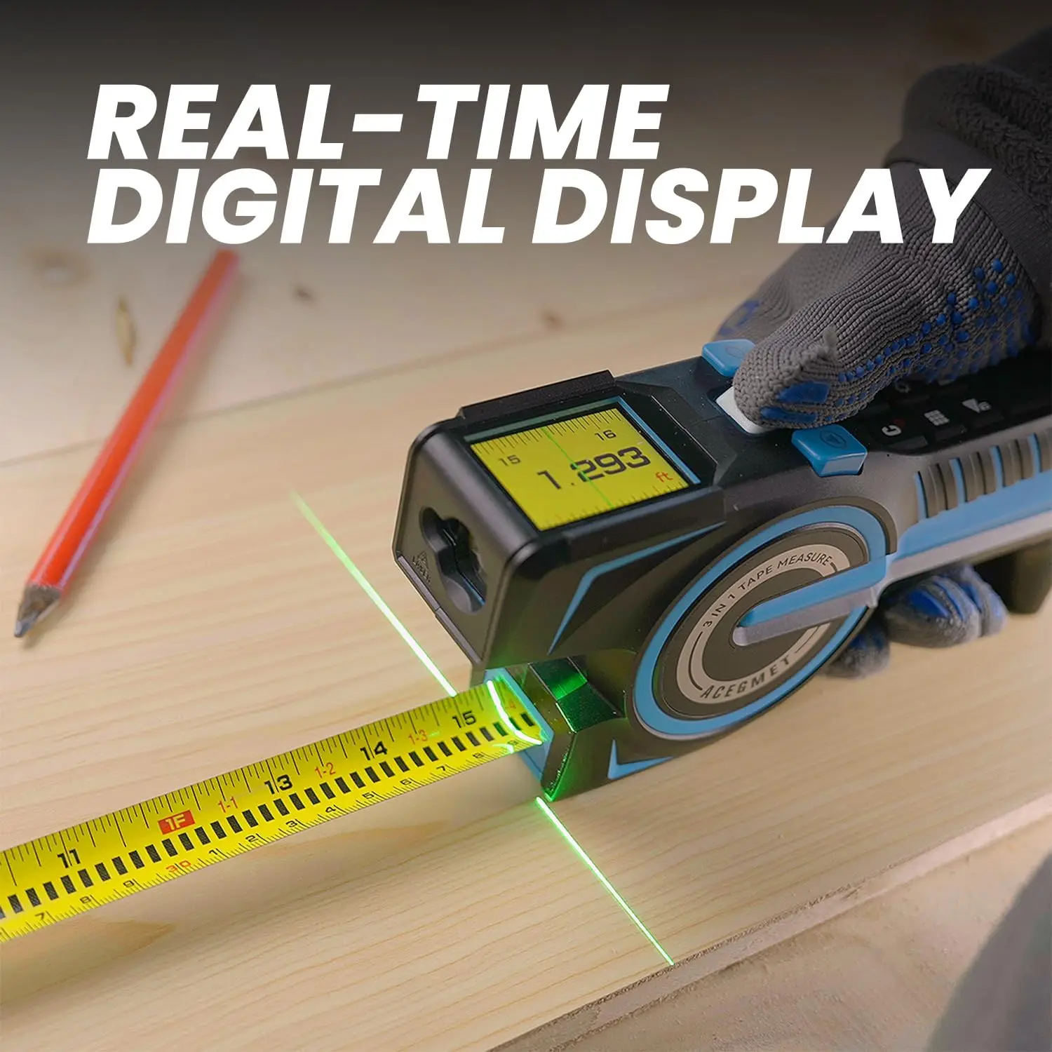 3-in-1    , 330Ft Laser Measurement Tool & Auto Lock Tape with Instant Digital Readout, Extended Laser Line & I