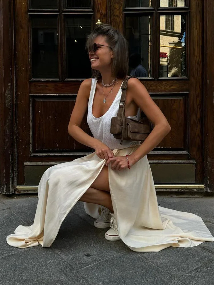 Tossy-Jupe longue plissée taille haute pour femme, fendue sur le côté, patchwork, streetwear décontracté, mode sexy, automne