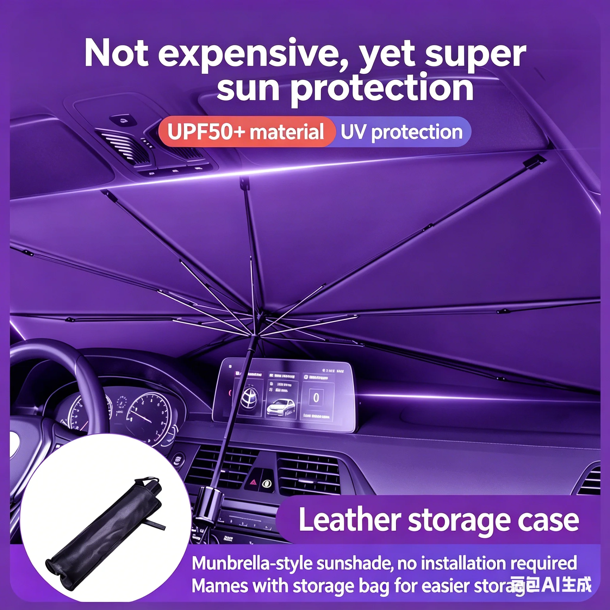 Car Sunshade Windshield Umbrella with 360°Rotation Bendable Handle Front Window Sun shade UV Protection Summer Car Accessories