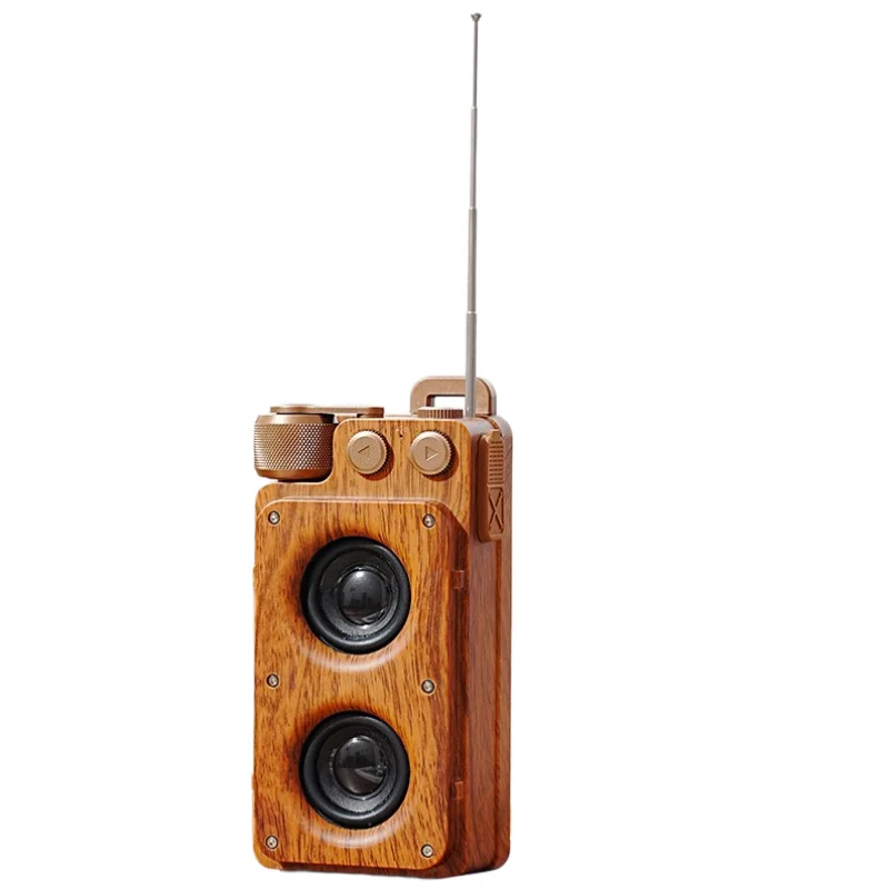 

Винтажная Bluetooth-колонка с FM-радио, двумя динамиками, деревянный ретро-аудиоплеер для вечеринок и домашнего декора