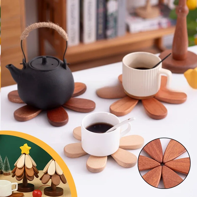 

1PC Insulation Mat Solid Wood ChristmasTree Dining Table Anti Scalding Mat Pot Mat Creative and Personalized Kitchen Gadget