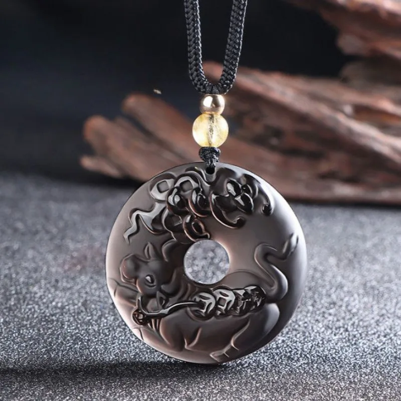 アイスオブシディアンの干支安全バックルペンダント、絶妙でファッショナブルなエスニックスタイルのペンダント