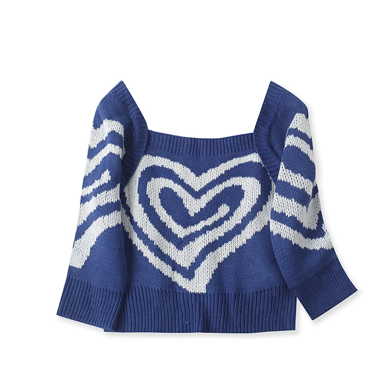 سترة محبوكة أنيقة مع تطريز، تصميم ربيعي جديد للنساء، ياقة مربعة قصيرة، أكمام طائرة، سترة بتصميم قلب #1