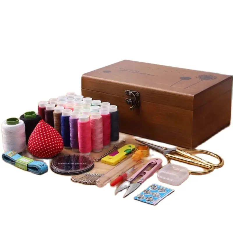 

Sewing Set DIY Wood Box Sewing Kit Needle Tape Multifunction Threads Sewing Tools Accessory Sewing Kits For Home Travelling Gift