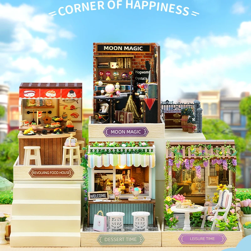 

Деревянный мини-кукольный домик DIY Маленький домик Комплект Изготовление комнаты Игрушки Миниатюрная модель Строительный комплект Собранный кукольный домик для рождественских подарков