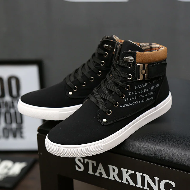 Spring Autumn Trendy Men's Round Head High Top Board Shoes Retro Casual Lace up Simple Comfortable Boots