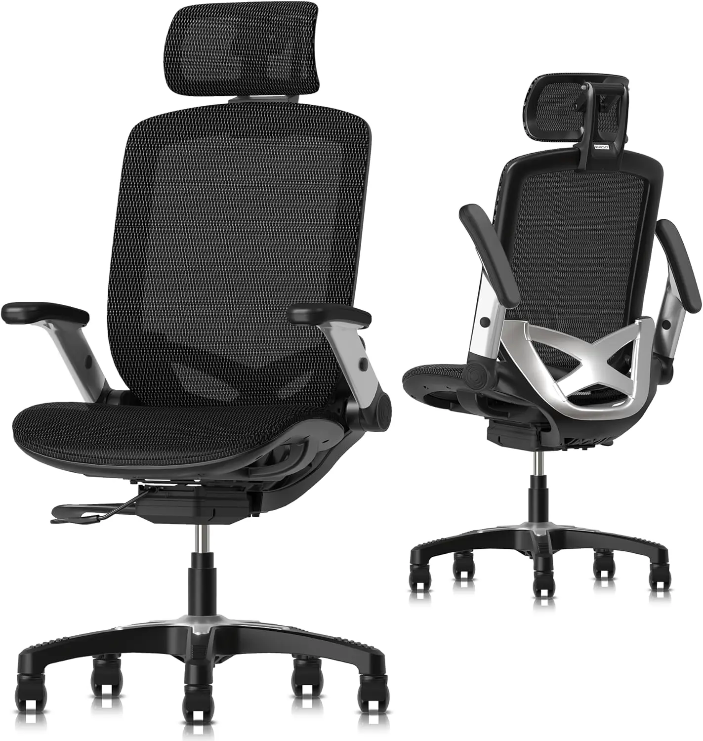 GABRYLLY Ergonomic Office Mesh Chair, High-Back Desk Chair with Sliding Seat, Adjustable Flip-up Armrest & 2D Headrest, 4-Gear