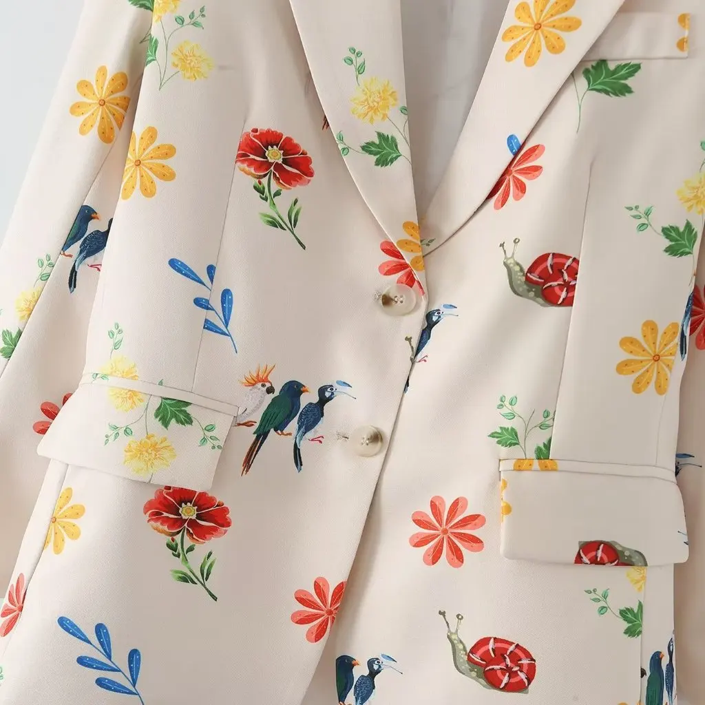 Dames bedrukt los colbert met enkele rij knopen Herfstmode Elegant stedelijk casual Europese en Amerikaanse stijl