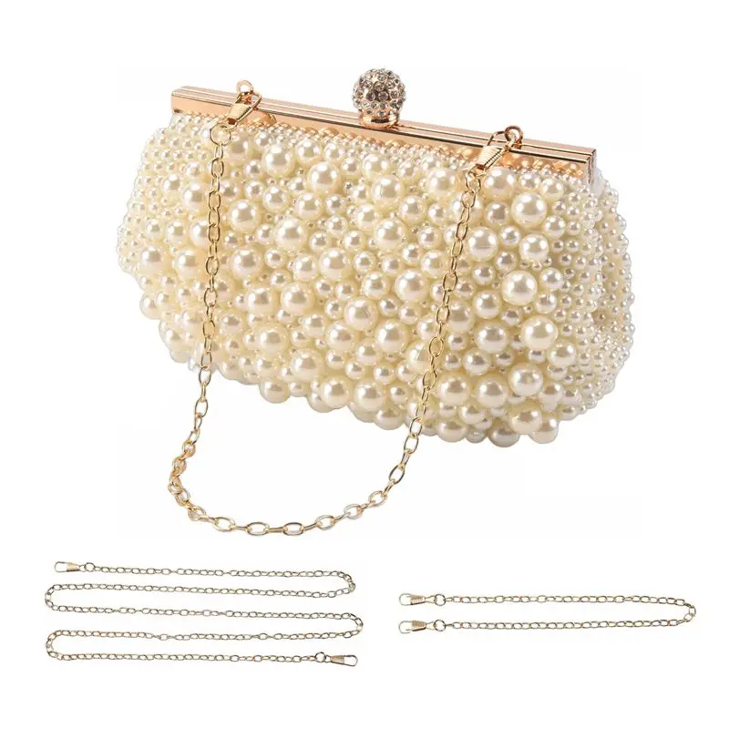 

A95D-Evening Wedding Clutch Handbag Pearl Bag Dress Dinner Bag Small Purse Bridesmaid Handbag White