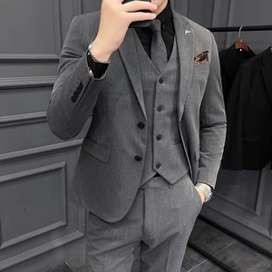 7XL ( Blazer + Pants + Vest ) 2021 Fashion New Men's Business Casual Suit 3 Piece Groom Wedding Solid Color Men's Luxury Suits