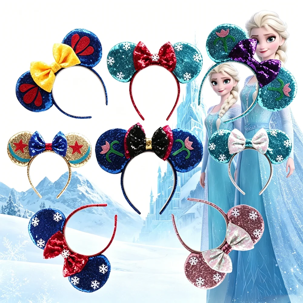 Diadema con orejas de ratón congeladas para mujer, diadema con lazo de lentejuelas de 5 pulgadas, accesorio para el cabello para Halloween, Navidad, fiestas, viajes, bricolaje