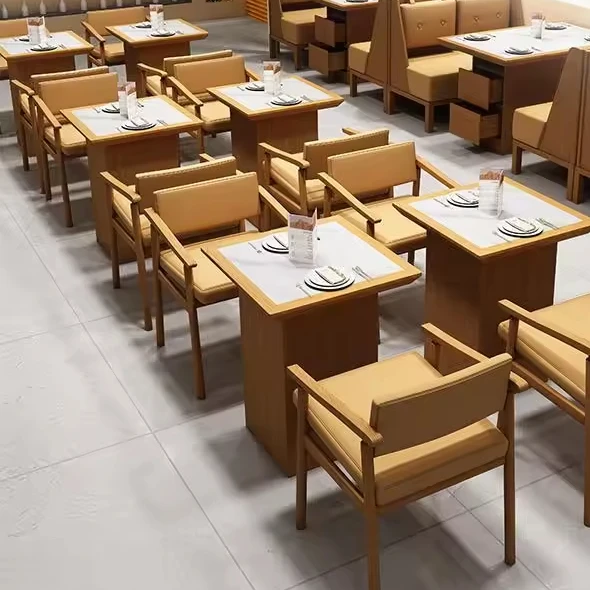 Commercial solid wood restaurant table and chair set snacks Japanese cuisine sushi cafe fast food restaurant booth sofa