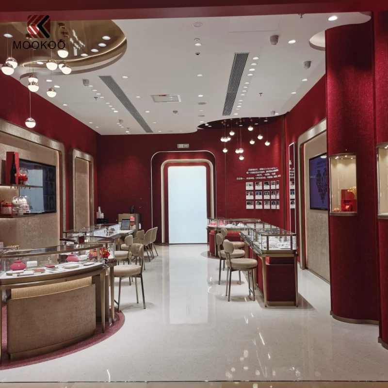 custom.Store Counter Design with LED Light Jewelry Tempered Glass and MDF Materials Sale