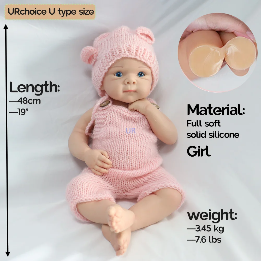 19Inch Weighted Full Body Solid Silicone Reborn Doll Soft Touch Painted Visible Veins Newborn Baby Girl Xmas Gift Kids Toy