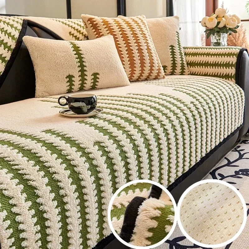 1pc Thicken Plush Sofa Cushion Mat Anti-cat Scratch Sofa Slipcover Universal Non-Slip L Shaped Couch Towel for Living Room Home