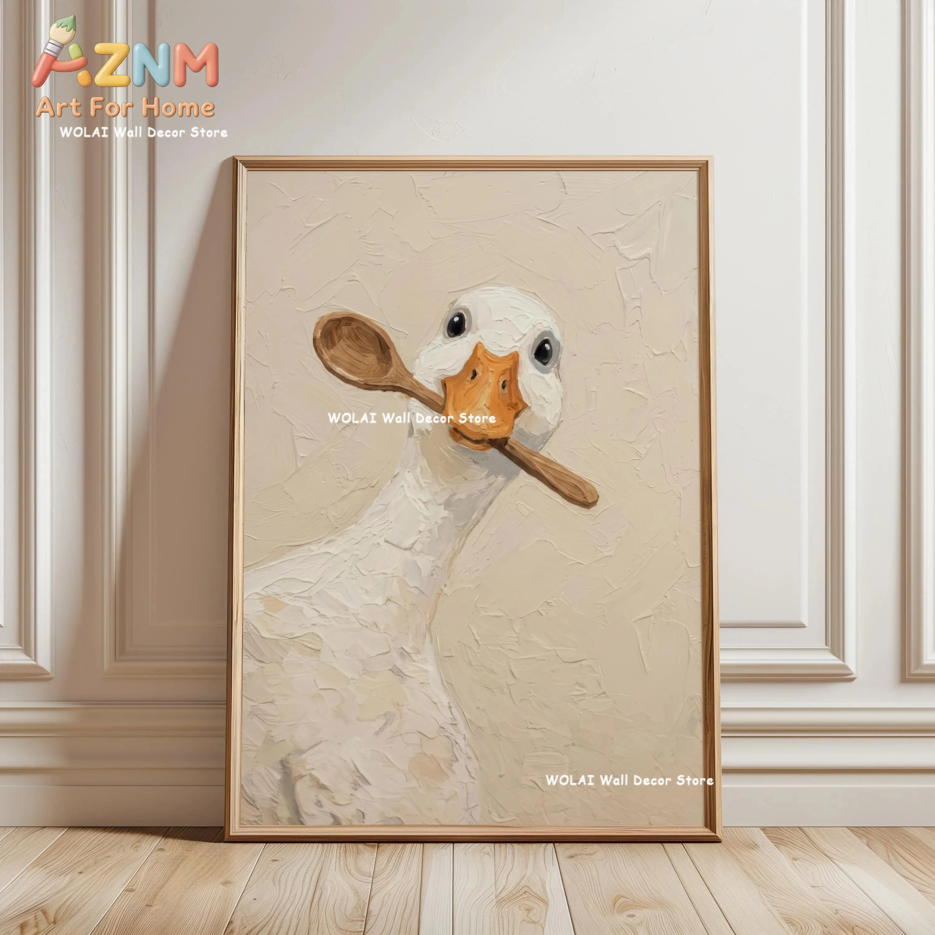 Whimsical Silly Goose Reading & Duck Kitchen Canvas Print Espresso Matchbox Wall Art Poster for Modern Coffee Bar Home Decor