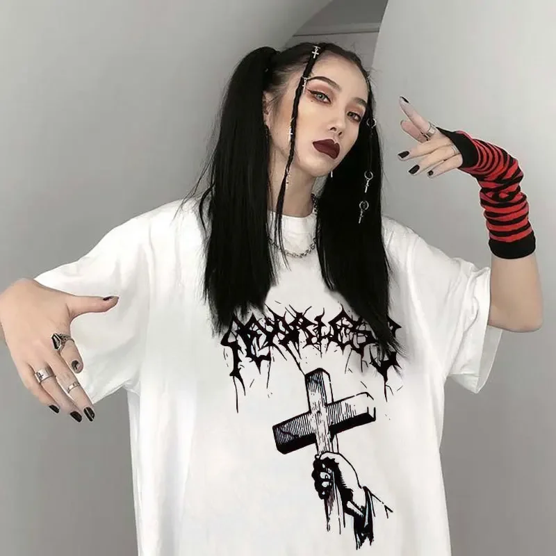 

Hand-painted Fashion Short Sleeve T-shirt Women Comfortable Loose Korean Version of Instagram Trendy Goth Style Top Cool Tops