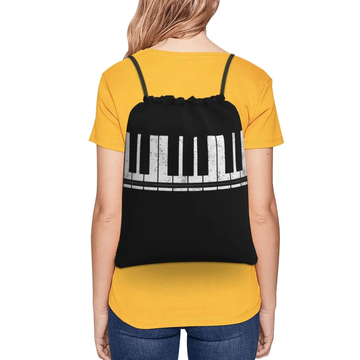 Pianista Piano mochila portátil con cordón, paquete de cordón de moda, bolsas de almacenamiento de bolsillo para estudiantes escolares