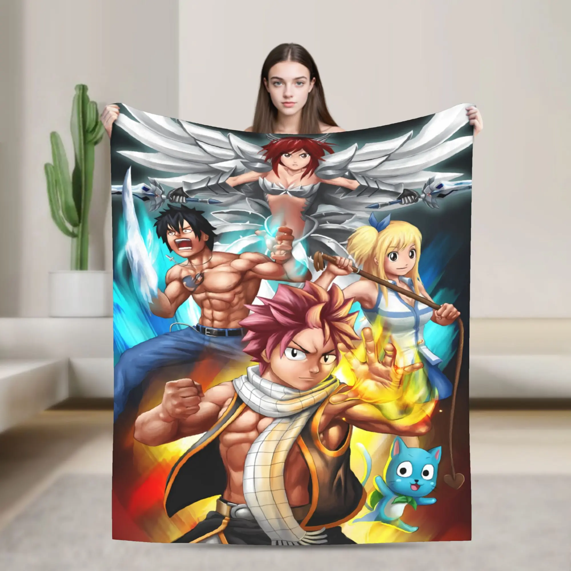 Powerful Fairy Tail Natsu Dragon Blanket  Travel Flannel Throw Blanket For Couch Chair Super Warm Custom Quality Bedspread Gift
