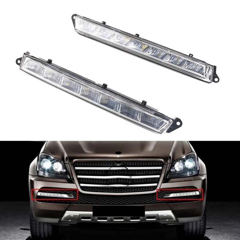 1 Pair LED Daytime Running Light For Mercedes Benz X164 GL350 GL450 GL500 LED Fog DRL A1649060351 A1649060451