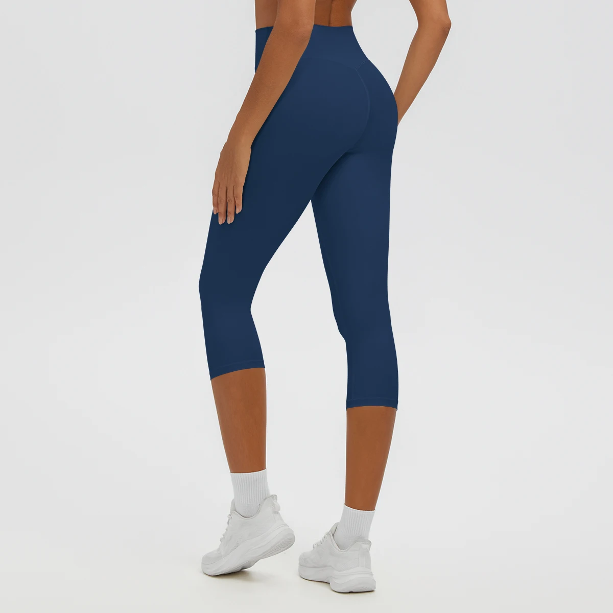Damen-Yoga-Hosen in mittlerer Länge, einfarbig, mit hoher Dehnbarkeit, Damen-Leggings, Capri-Hosen, für Sommer, Sport, Fitnessstudio, Outdoor-Aktivitäten, Laufen, Damen-Hosen. – Detail 5