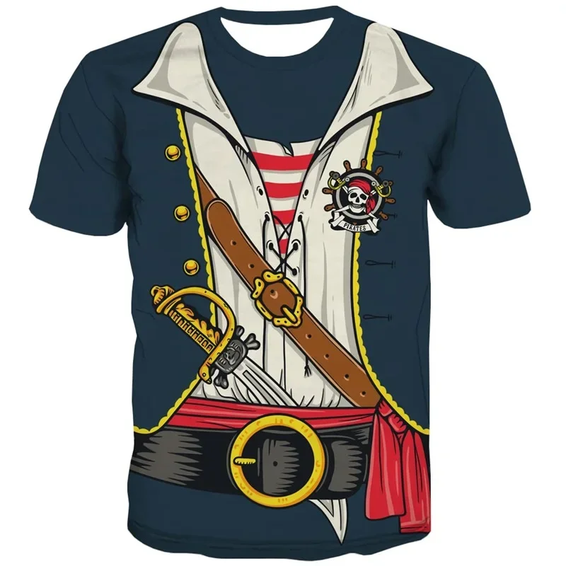 

3D Printed Pirate Costume Graphic T-shirt Novelty Funny T-shirt Top Street Clothing Short Sleeve Oversized Men's T-shirt Street