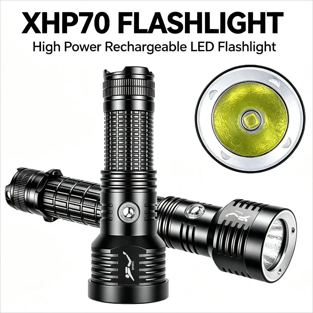 New XHP70 Super Bright Diving Flashlight Fixed Focus High Power Magnetic Control Lamp Dual Use for Land and Underwater Torch