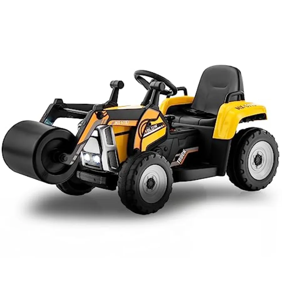 

Ride On Car for outdoor play, ABS plastic, Yellow, 12V electric road roller with remote control, adjustable drum roller, horn,
