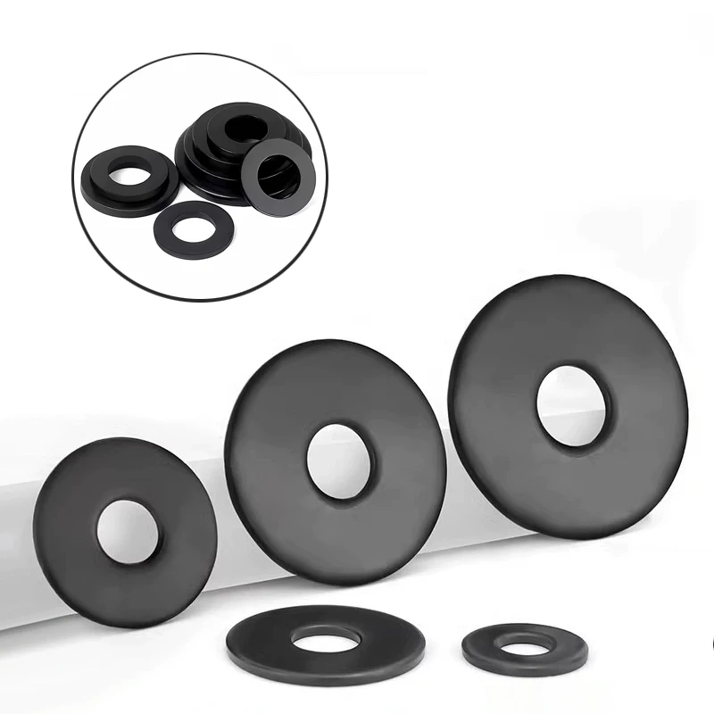 Black 304 stainless steel flat washers, enlarged washers, blackened fender washers that are ultra-thin, thickened and broadened.