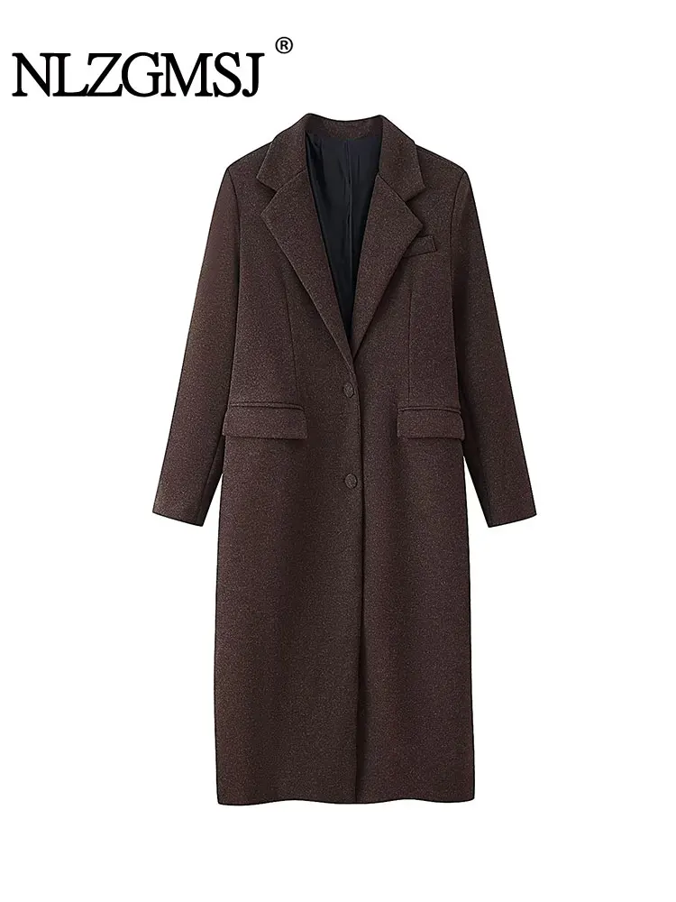 

NLZGMSJ Women's 2025 Autumn Winter New Pad Wool Blend Overcoat Women Lapel Single-breasted Long Sleeve Coat Lady Outerwear