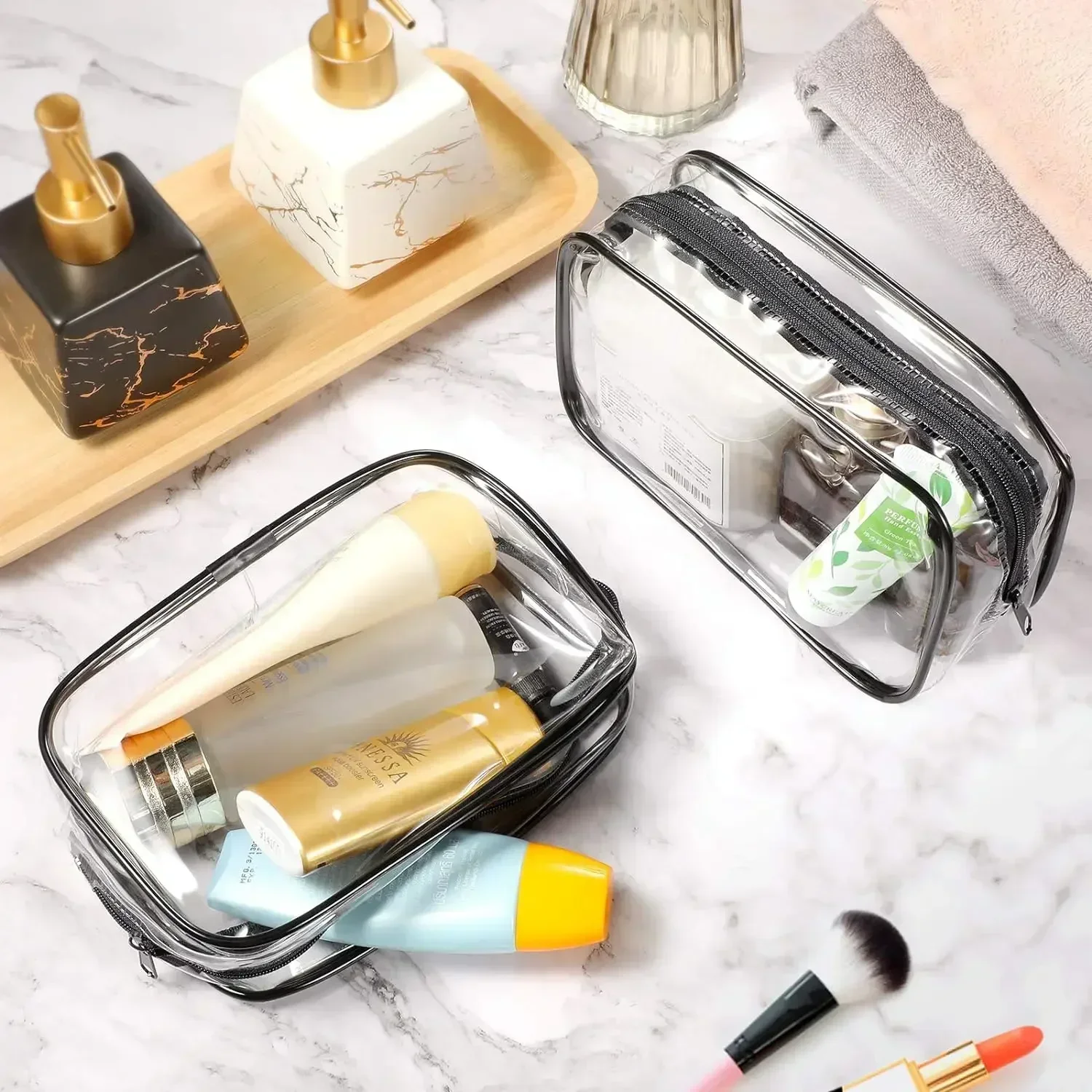 Transparente PVC Zipper Bag para mulheres, Clear Makeup Beauty Case, Travel Toiletries Organizer, Storage Bath Toiletry, Wash Bags, 1 Pc, 20Pcs