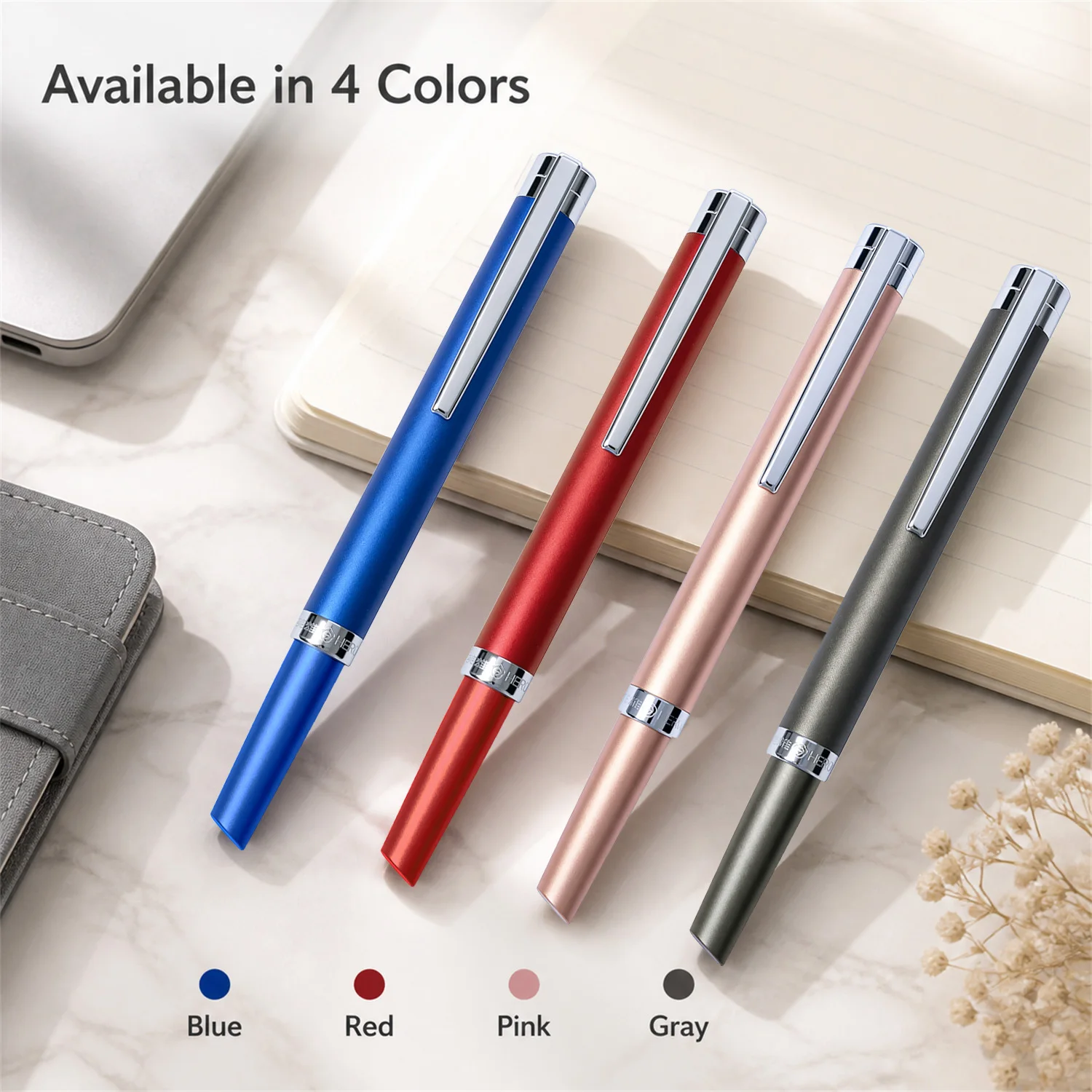 Local Warehouse Stock Same Day Fast Dispatch Hero 8203 All Metal Iridium Fountain Pen 0.5mm Standard F Nib Smooth Writing Rotary Ink Converter & Disposable Ink Cartridge Dual Use Design 4 Kinds Of Matte Color Luxury Gift Box Packaged Ideal For Student