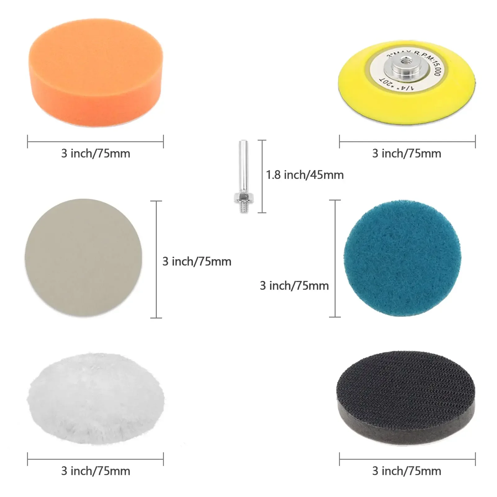 3 Inch Car Headlight Restoration Kit 21/32/39/41 Pcs Car Polishing Sanding Discs with 1/4 Inch Shank Backing Pads for Cleaning