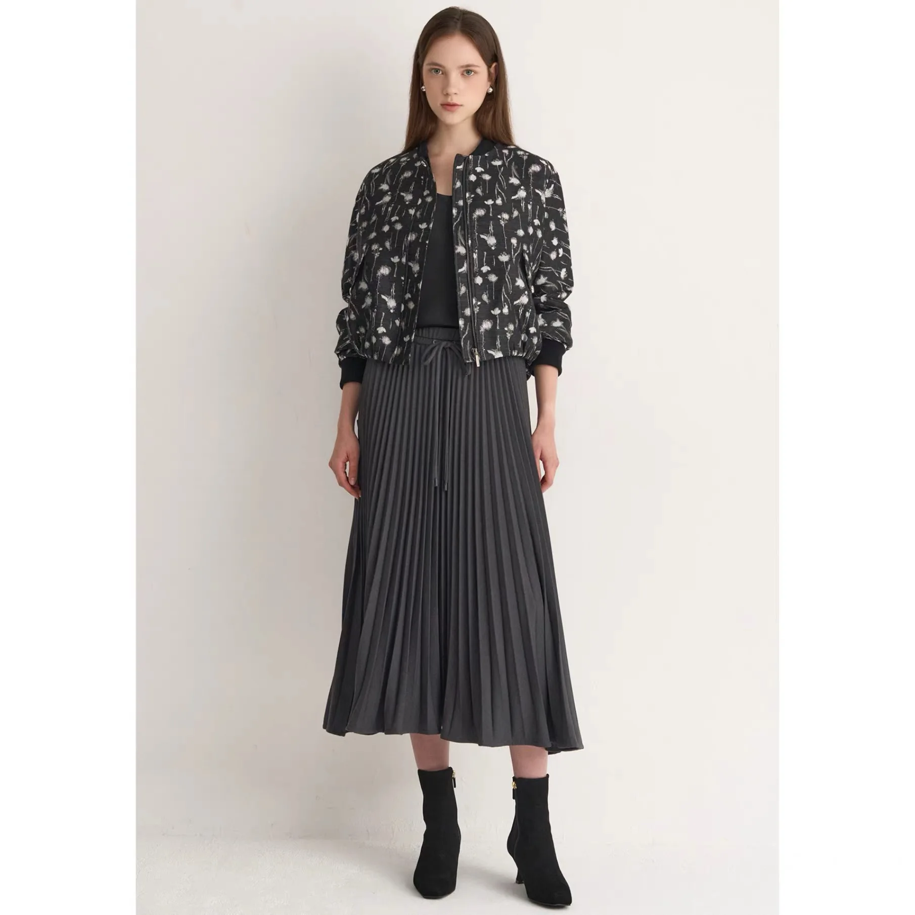 

Жаккардовая куртка с цветочным принтом и воротником-стойкой для поездок на работу, верхняя одежда с лимонным сыром MIN25, осенняя мояльная эле...