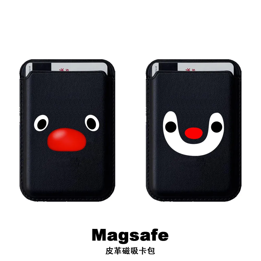 Penguin for Magsafe Card for iPhone 16 15 13 14 Pro Max Samsung Case Leather Card Cover ID Subway Access Card Slot Accessories