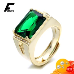 FUIHETYS Men Ring 925 Silver Jewelry Accessories with Emerald Zircon Gemstone Open Finger Rings for Wedding Party Bridal Gift