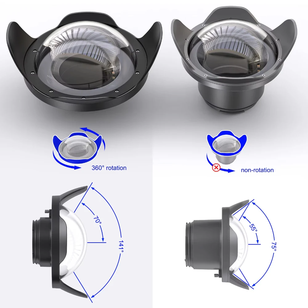 6' Wide Angle Dome Port Lens For Seafrogs Waterproof Camera Housing Case Underwater Diving Photography Parts Accessories