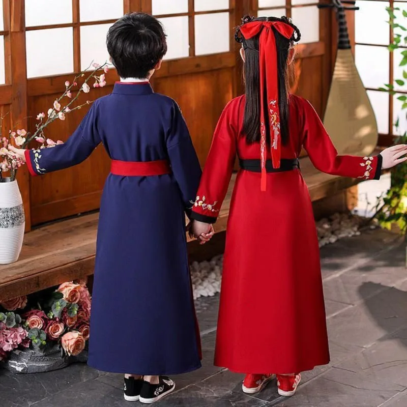 Ragazzi Ragazze Capodanno cinese Rosso Blu Intrattenimento musiche e canzoni Vestito di scena Abbigliamento da giovane maestro Tang Vestito cosplay per lettiera Costume per bambini