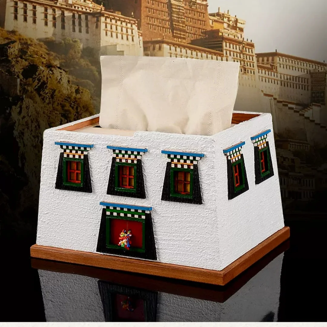 Vintage Solid Wood Tissue Box Holder Tibetan Handmade Cultural Creative Napkin Dispenser Living Room Home Decor Unique Gift