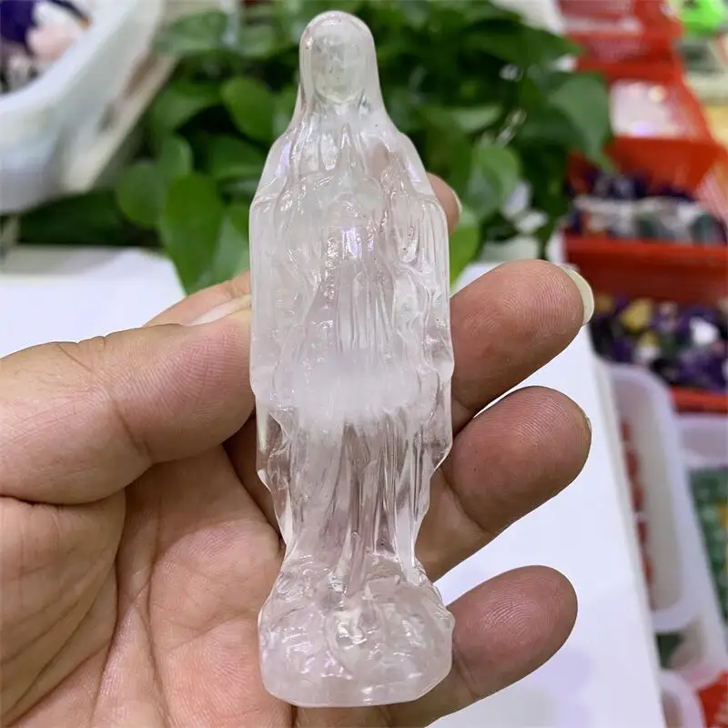 Natural Crystal Madonna Carving Stones And Crystals Carved Figurine Room Ornament Healing Gem Collection Decoration 1pcs
