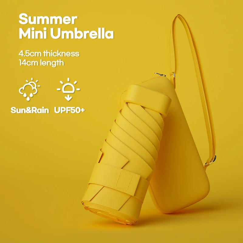 Flat Mini Sun Umbrella Woman Pocket Small Portable Foldable Umbrella UV Protection with Storage Bag Sunshade Free Shipping