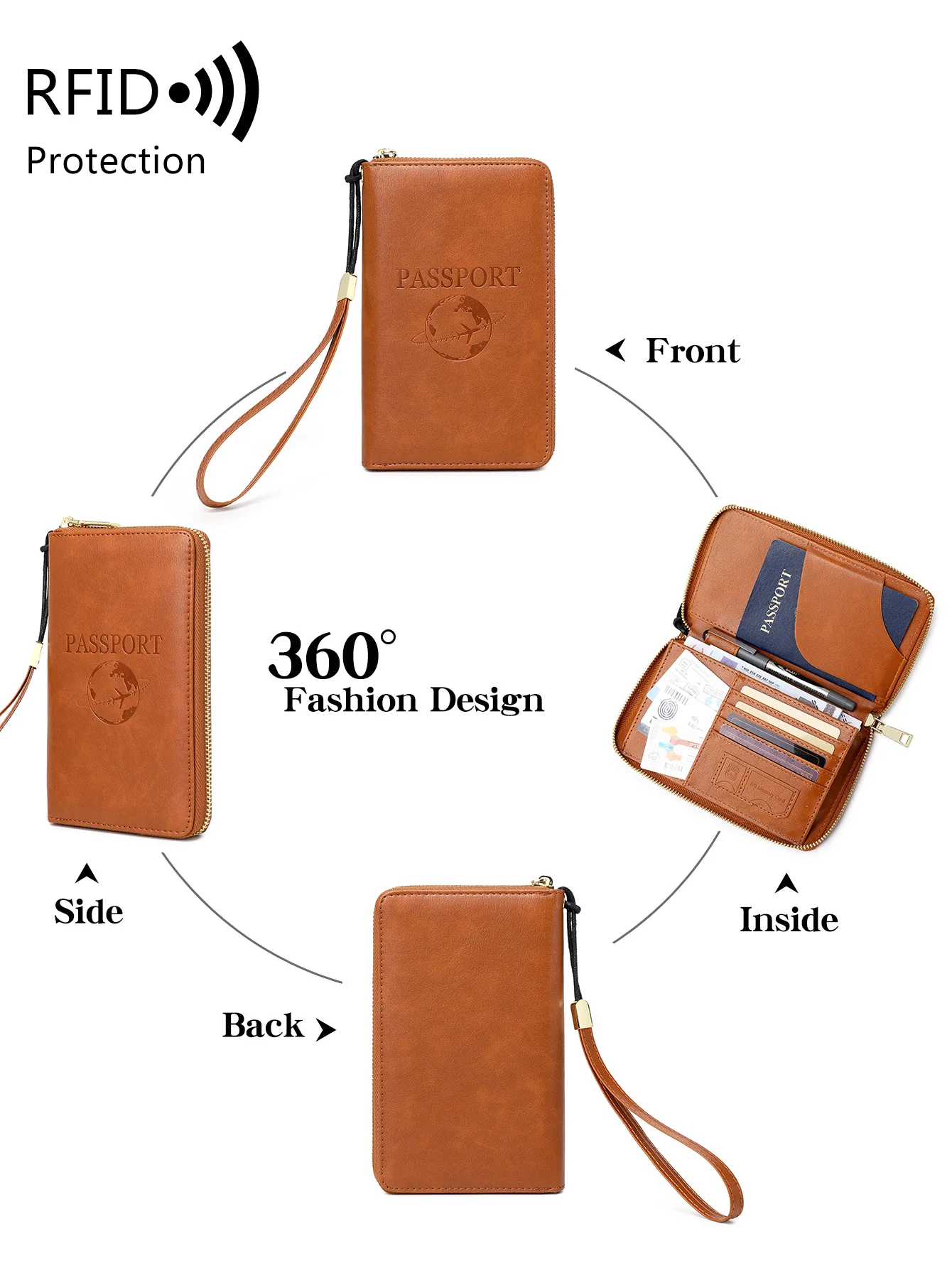 Fashionable and Portable RFID Travel Passport CasePULeather Multi functional Credit Card Passport Bag Neutral Travel Accessories