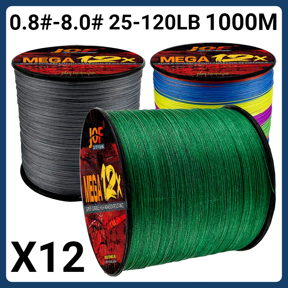 1000M 12 Strands Super Strong Multicolor Braided Fishing Line PE Multifilament Sea Saltwater Weave Cord 25-120LB Big Game Pesca