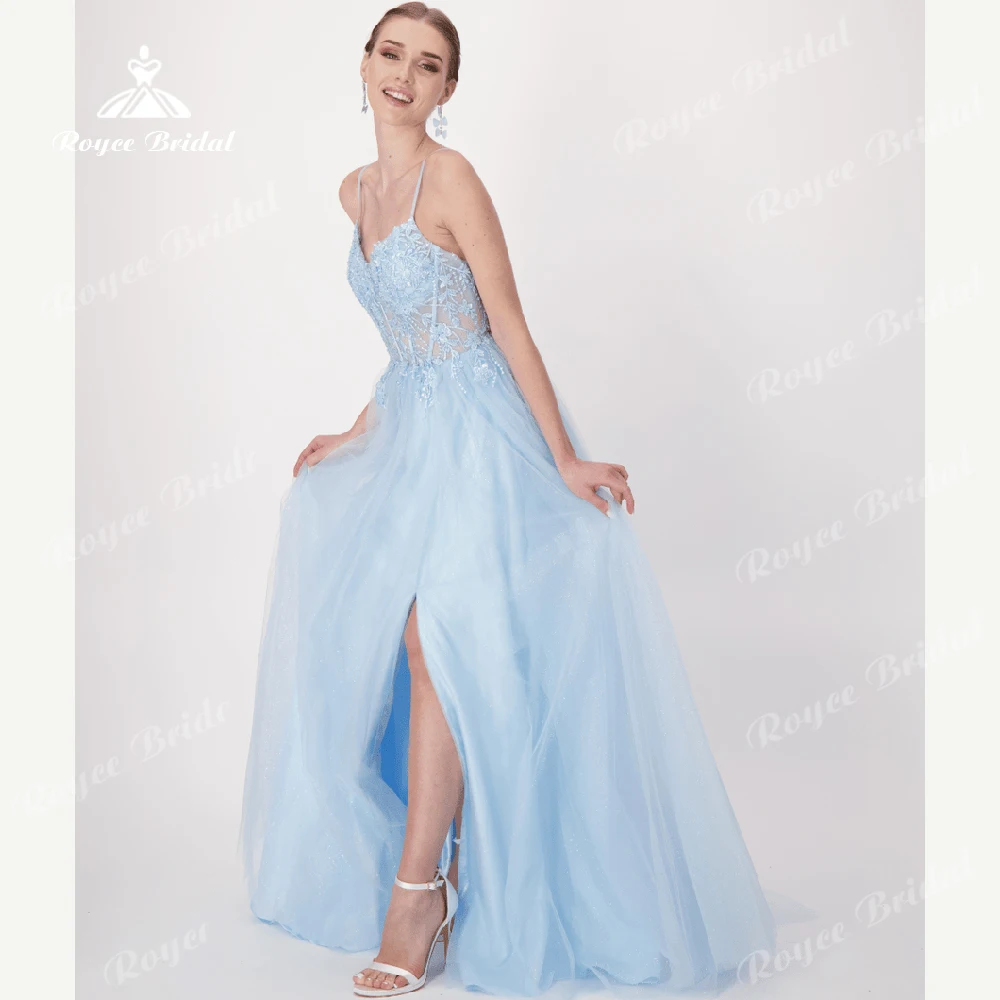 Roycebridal Romantisches Tüll-Abschlussballkleid, A-Linie, transparentes Abendkleid, hoher Schlitz, formelles Jugendkleid, formelles Kleid für Teenager, individuell gestaltet