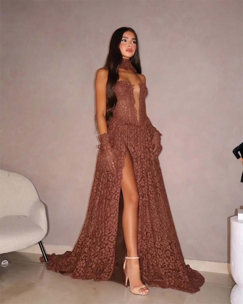 

Slit Sweetheart Lace Long Bespoke Occasion Gown Evening Dresses Prom Pastrol Unisex Jersey Retro Dubai Saudi Arabic Customized